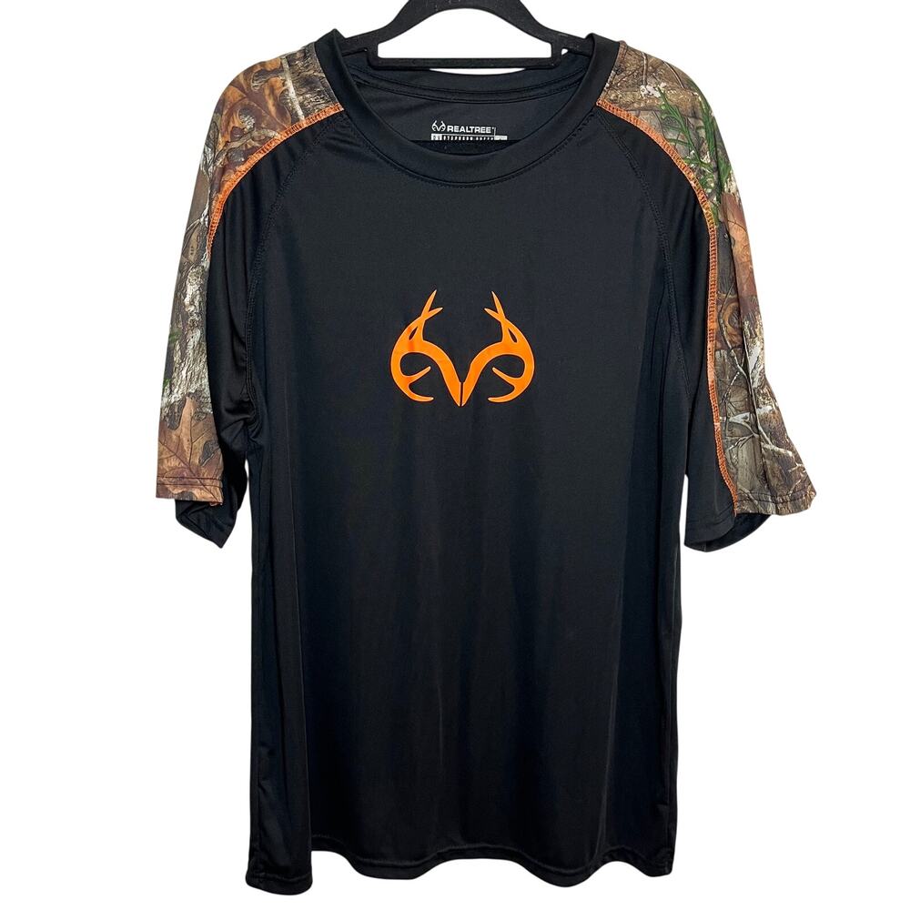 Realtree Staghorn Creek Short Sleeve Camo Black‎ Orange Size Large Hunting Fish